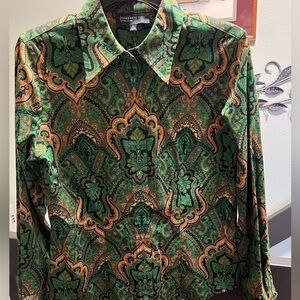Jones New York Green and Brown Paisley Shirt #135